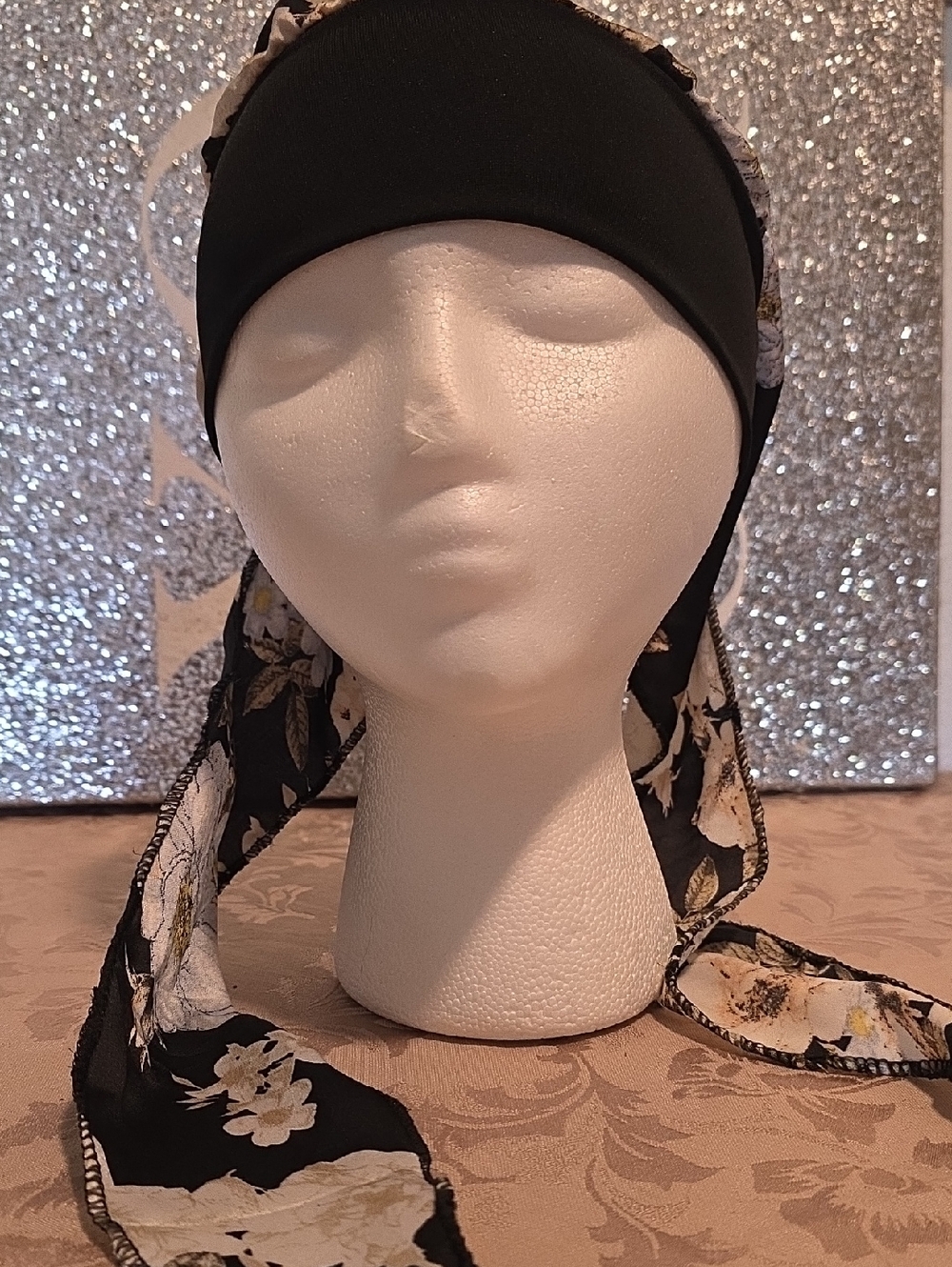 Black Floral Headscarf - Stylish Womens Scarf